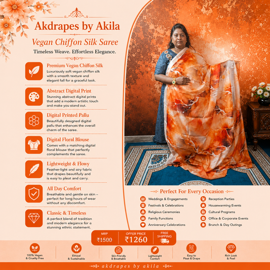 Orange Marble Vegan Chiffon silk saree SA25706