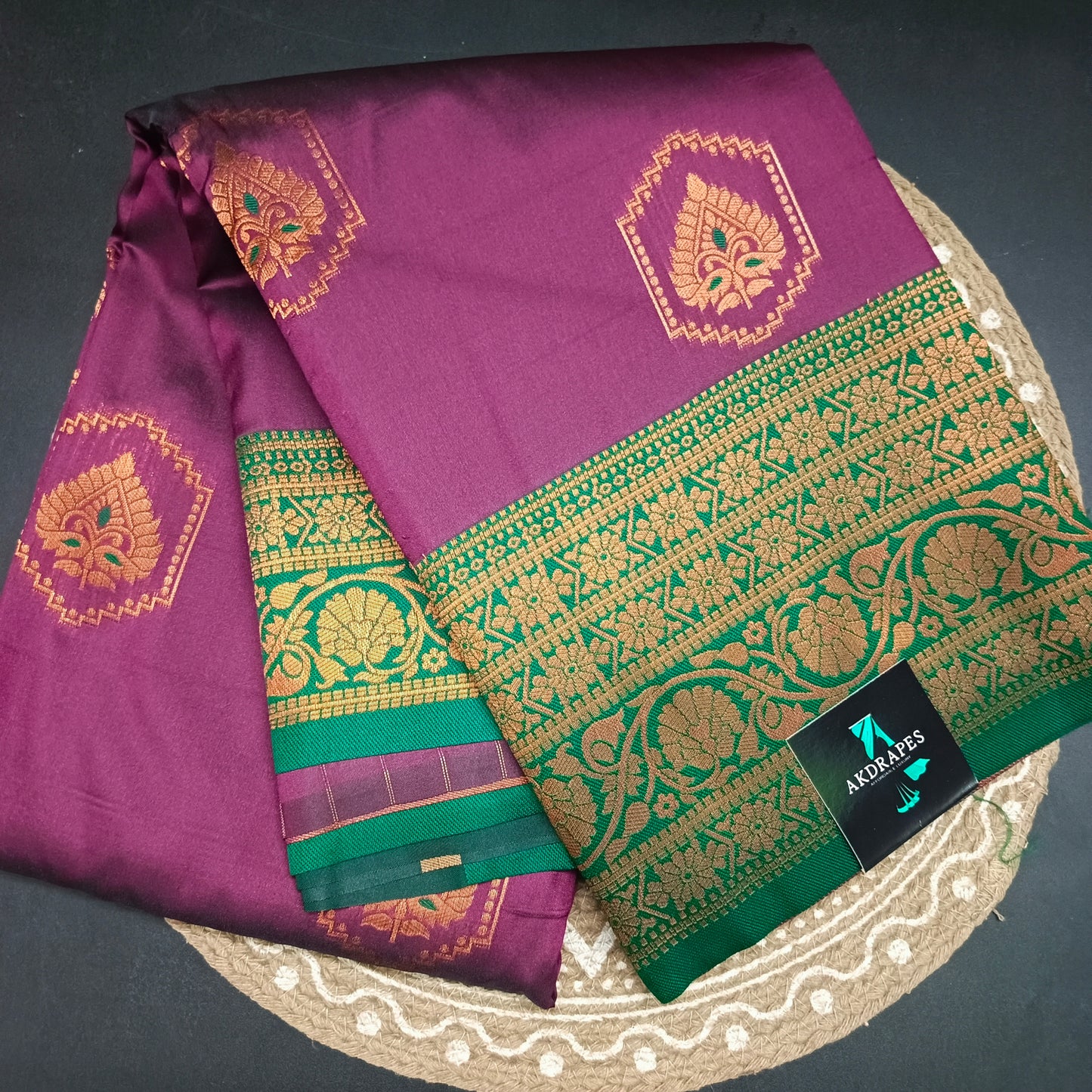 Dark Purple Green Anantha vastra Vegan Kanchi soft silk saree MA25122