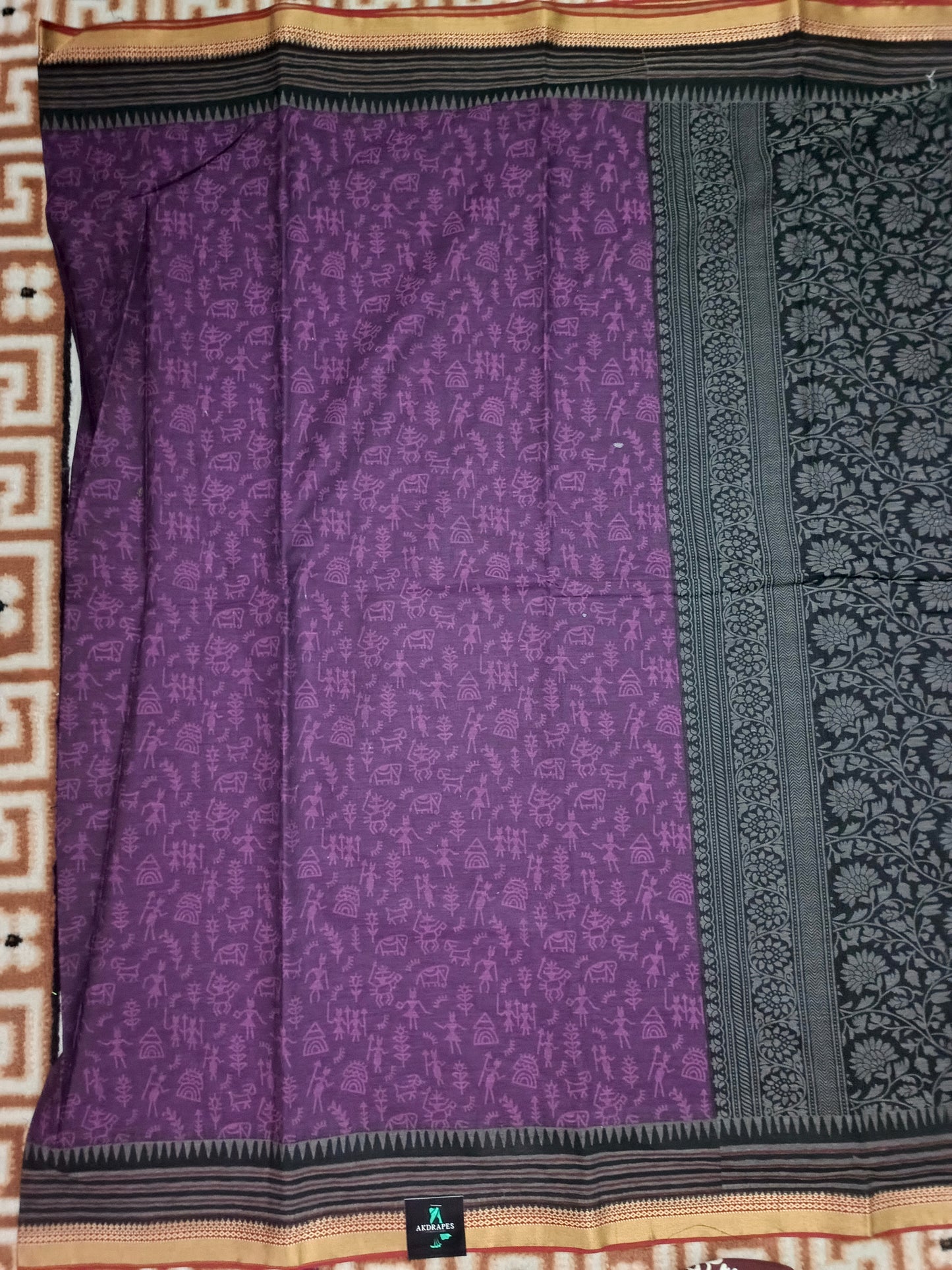 Purple Warli kala Vegan Muslin cotton saree HA25478