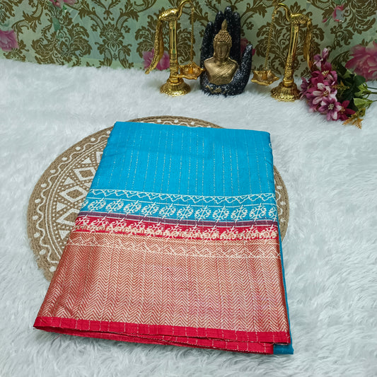 Sky blue with Pink Semi dola butterfly saree SA25723