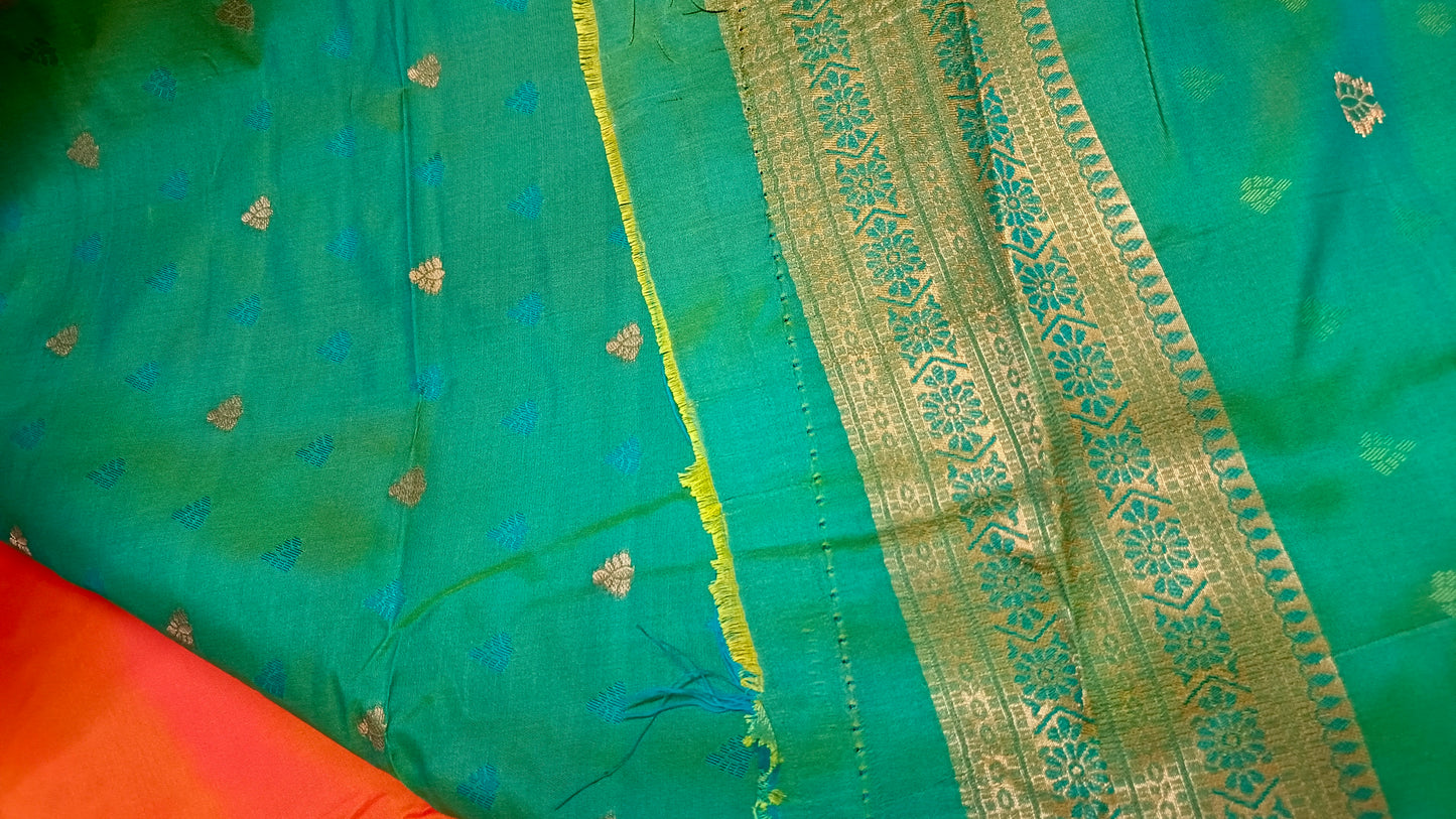 Peach Sea green Anantha vastra Vegan Kanchi soft silk saree MA25120