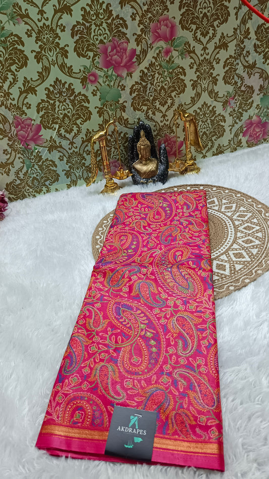 Pink Gulmarg Paisley Vegan Crepe silk saree SA25605