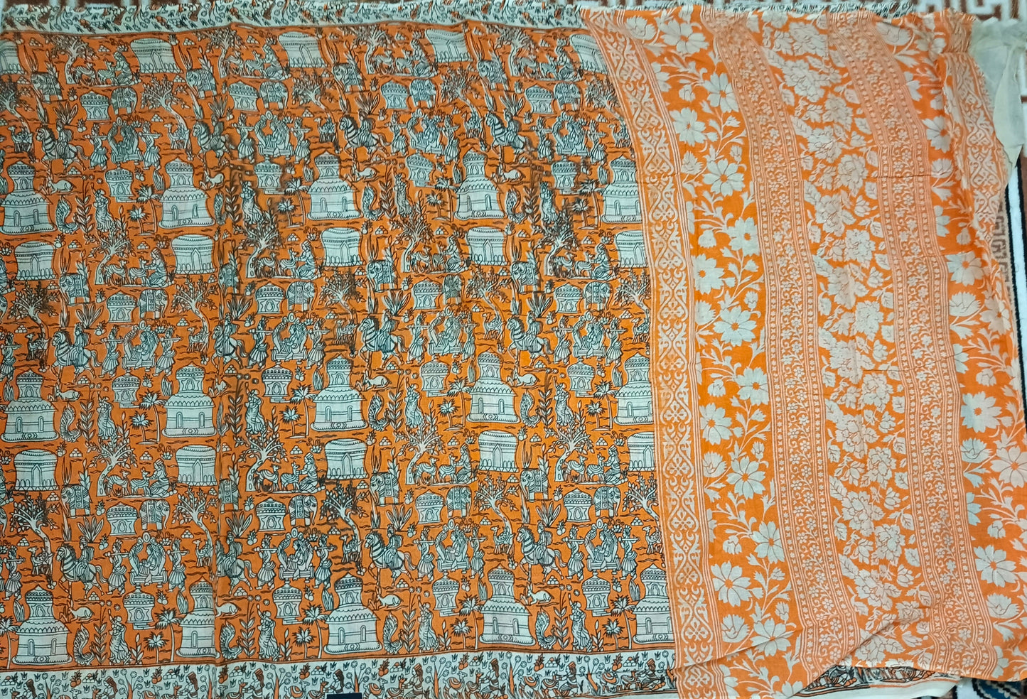 Orange Ganga Mull Cotton kalamkari saree SA25853