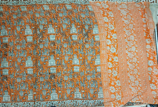 Orange Ganga Mull Cotton kalamkari saree SA25853