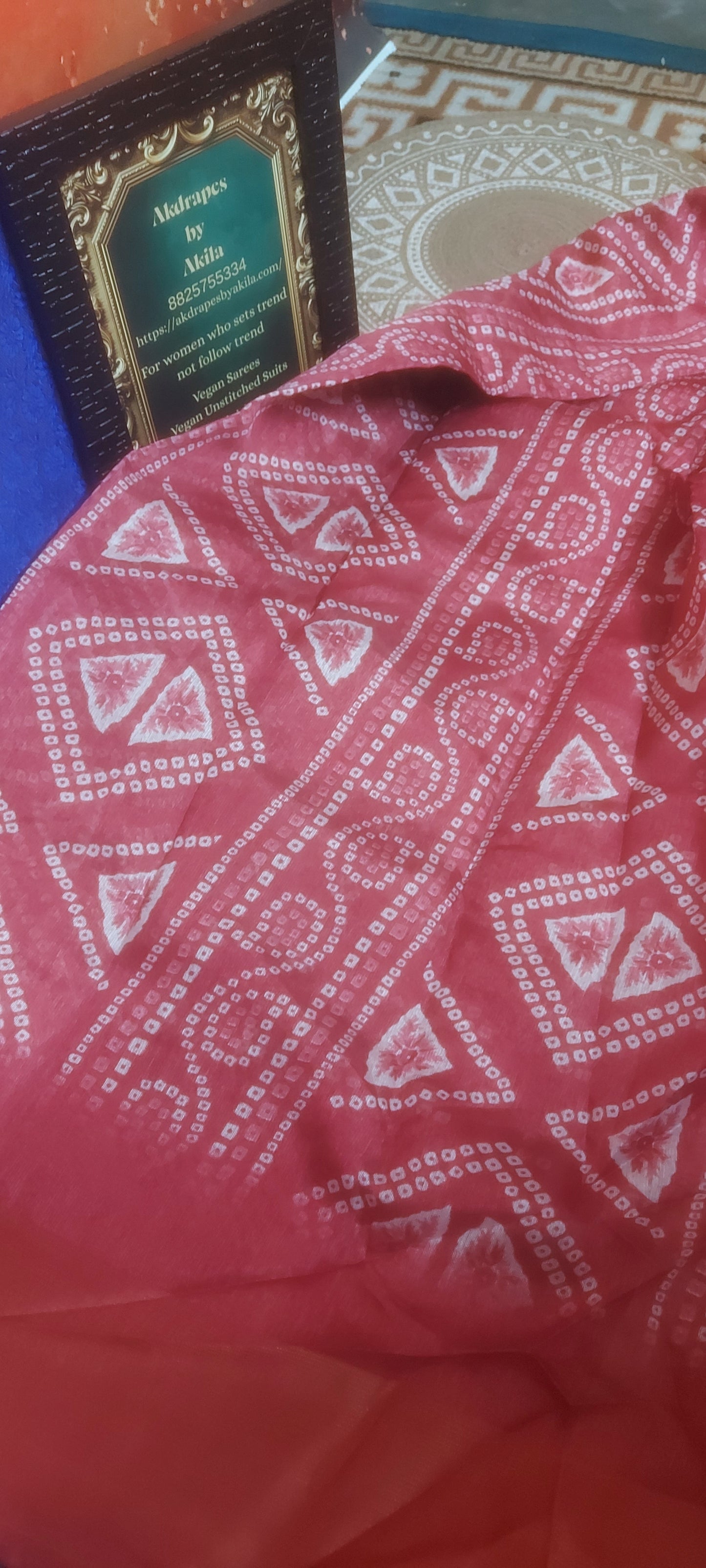 Pink bandhini Vegan linen Zari border saree JA26046