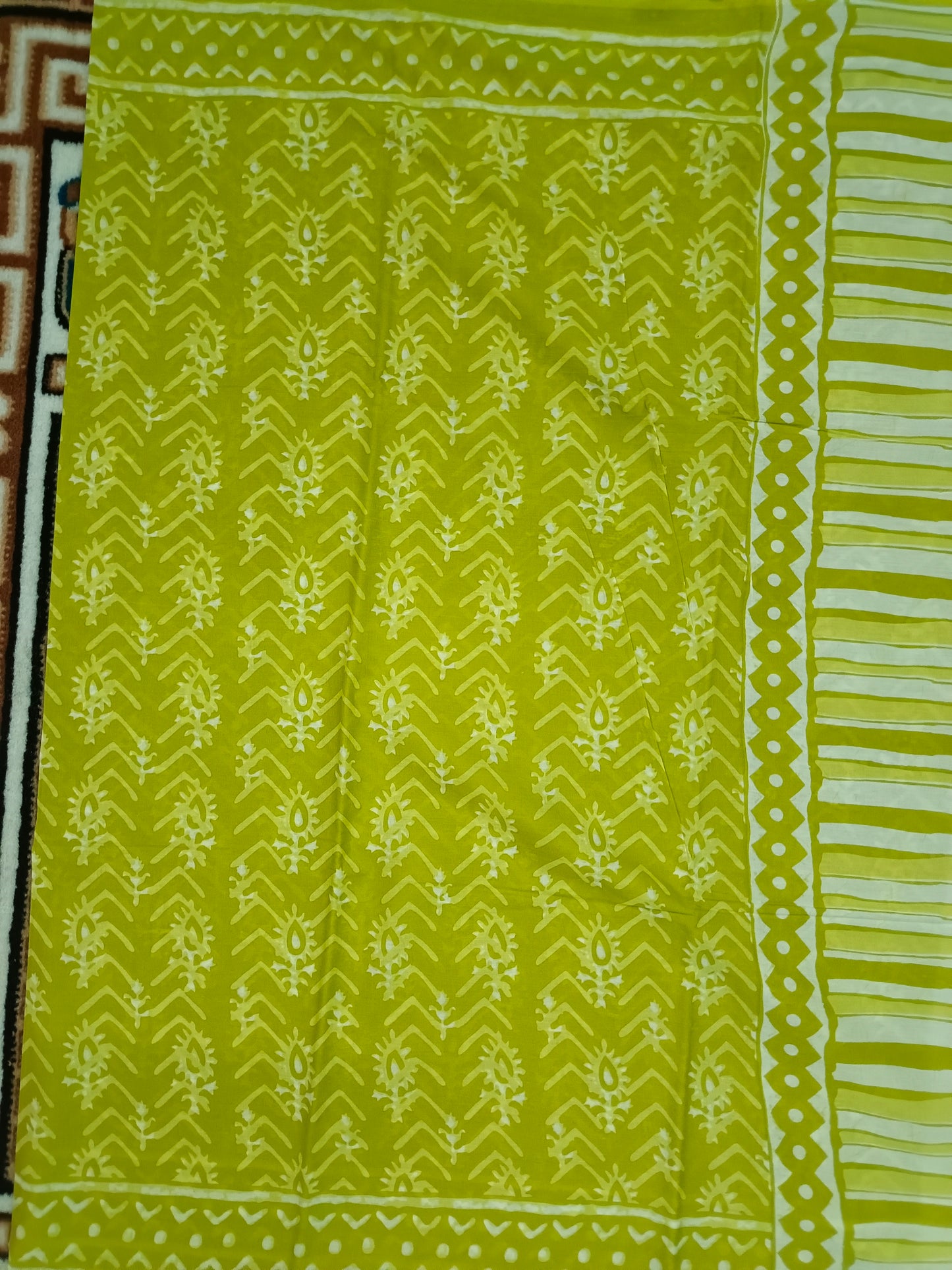 Green Vegan floral Jaipur cotton saree SA25749