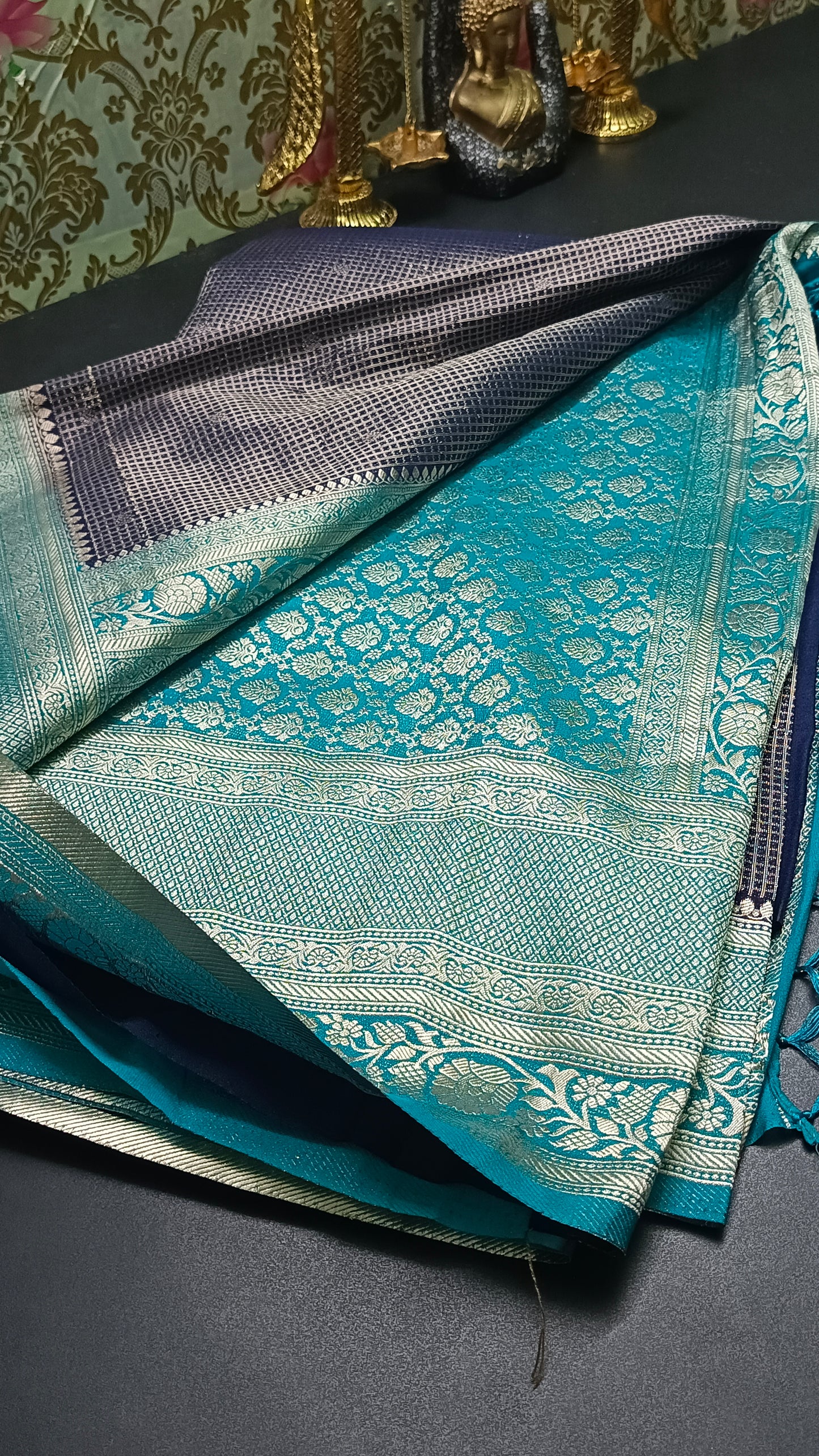 Navy blue Zari tara vegan banarasi kaddi georgette saree MA25253