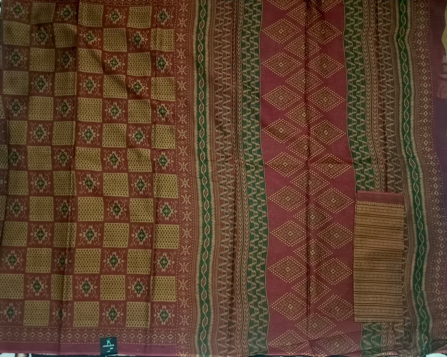 Mustard Malai Maska ikkat screen printed vegan malai cotton saree HA25539
