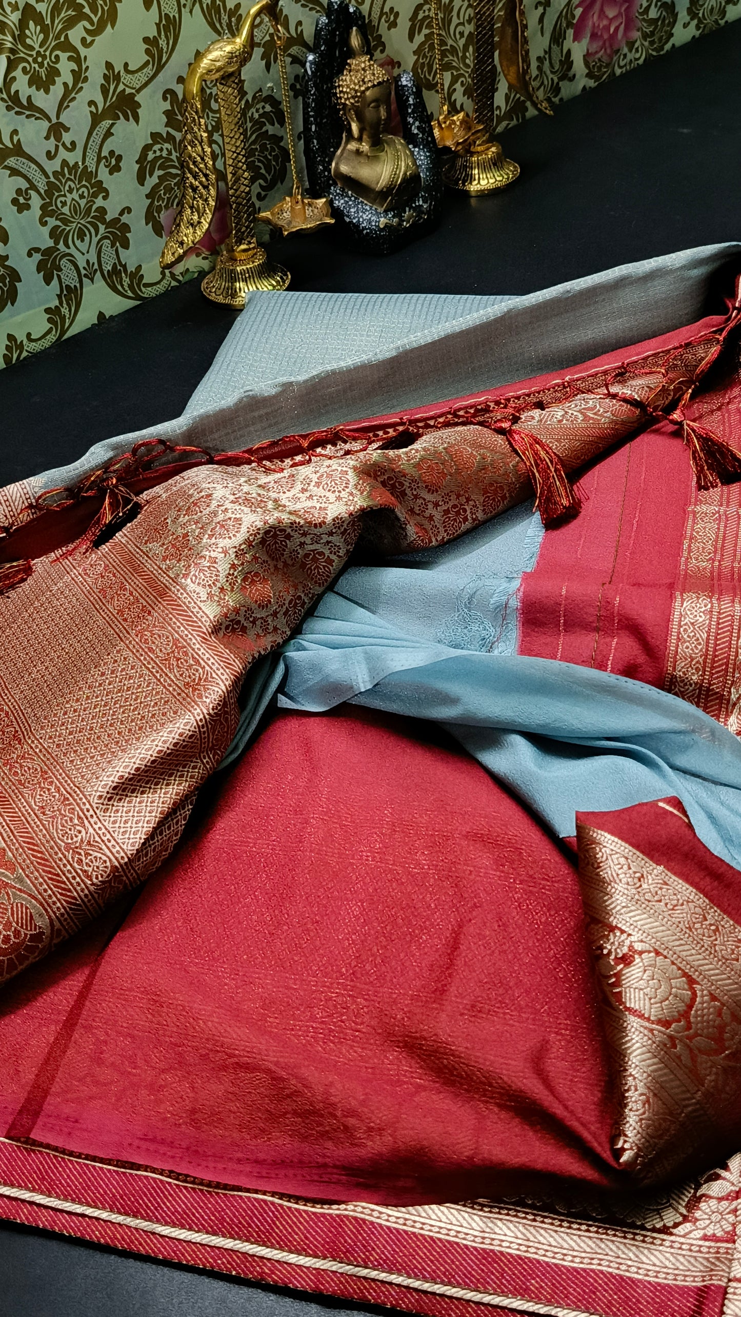 Grey Zari tara vegan banarasi kaddi georgette saree MA25256