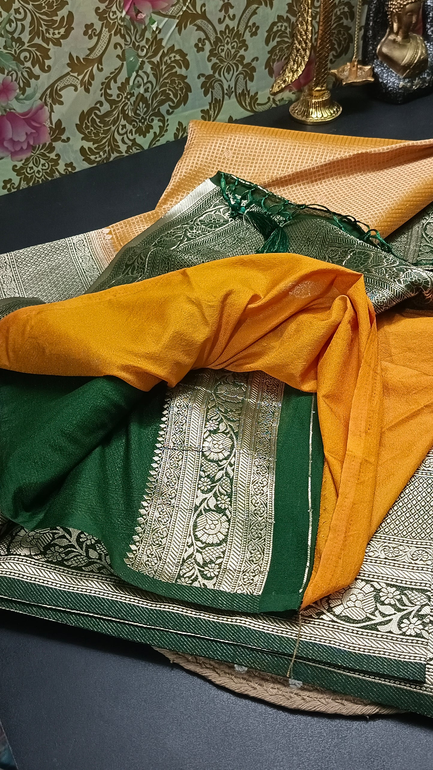 Yellow Zari tara vegan banarasi kaddi georgette saree MA25261