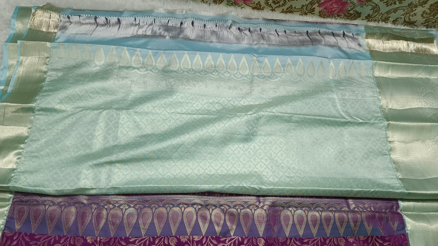 Violet with ice blue Aishwariyam vegan kanchi brocade silk saree LA25950