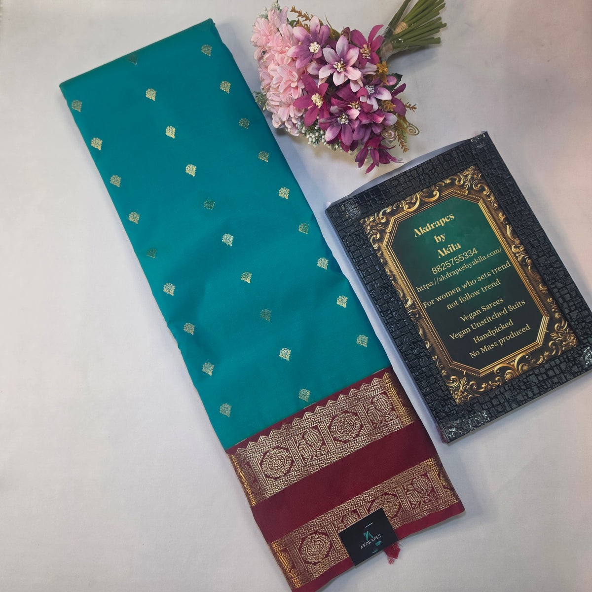 Sapphire blue brown Parampara vegan kanchi silk saree GA26143