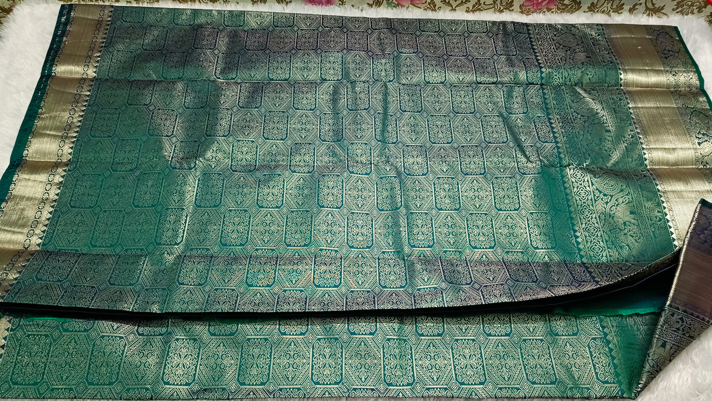 Teal blue Ashwa Gaja vegan bridal kanchi silk saree LA25951