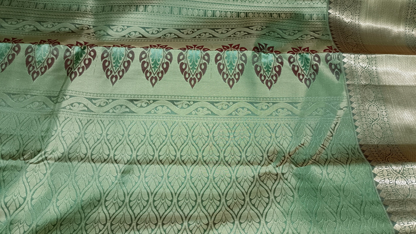 onion pink with pastel green Parijatham Vegan premium kanchi brocade silk saree LA25926