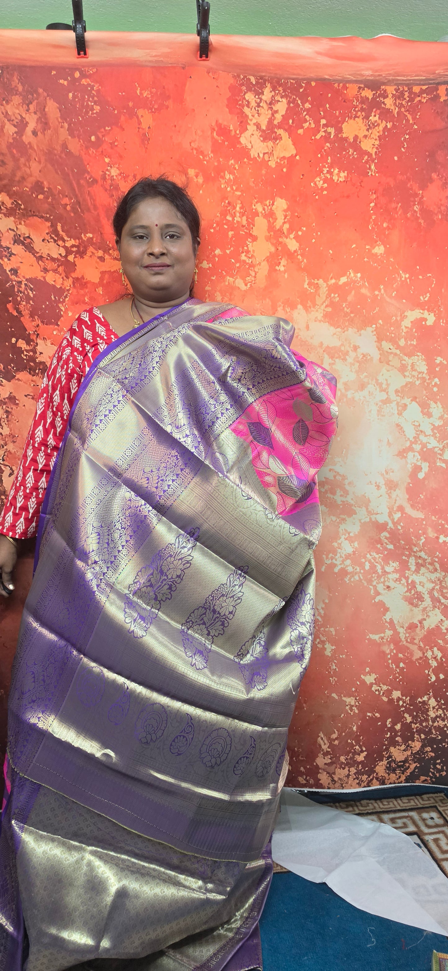 Pink with blue varna valli Vegan kanchi silk saree MA25104
