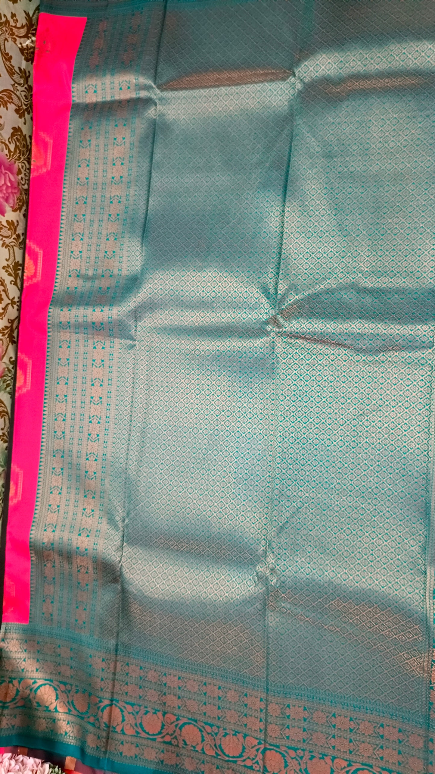 Hot Pink Sea Green Anantha vastra Vegan Kanchi soft silk saree MA25119