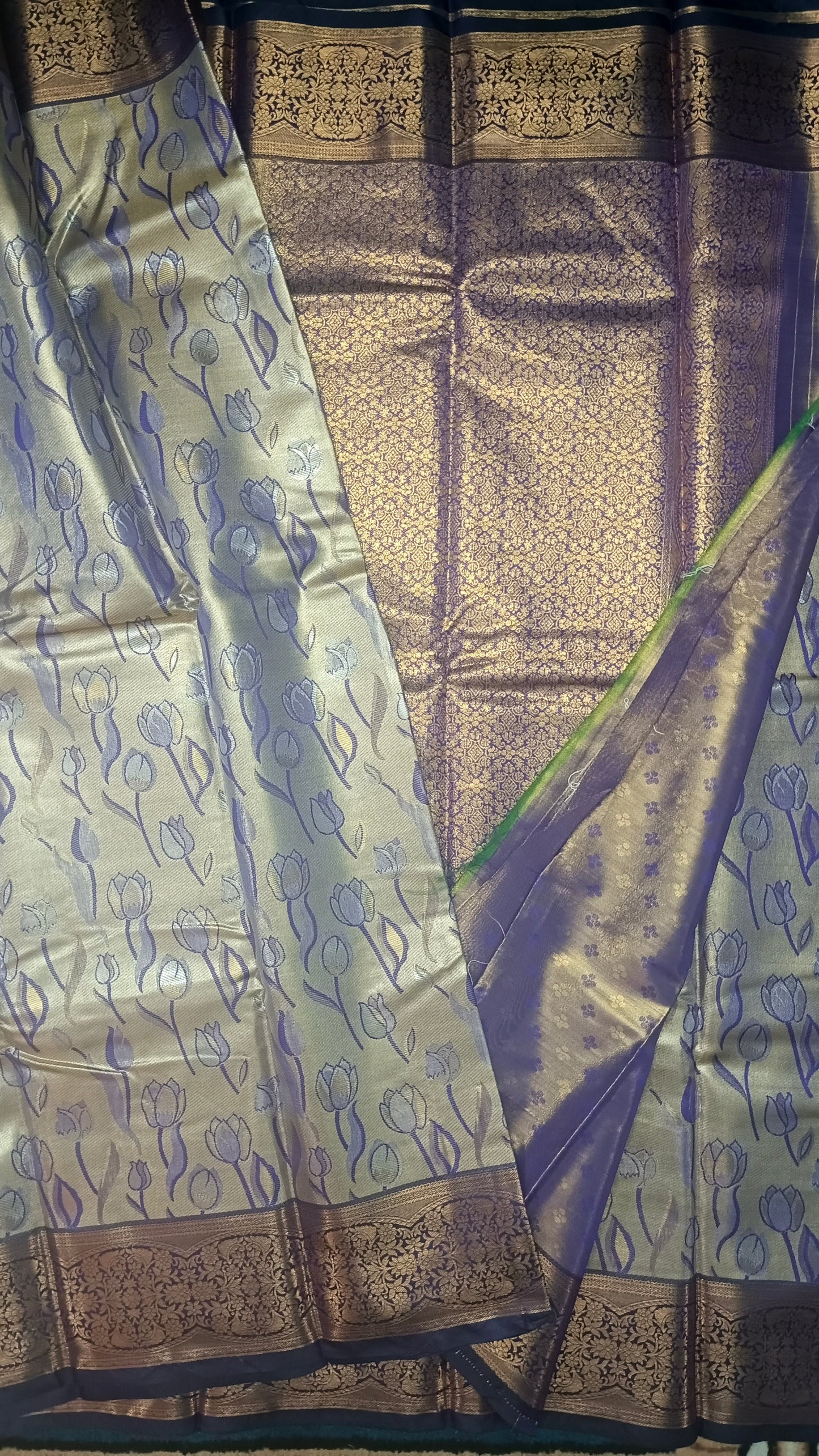 Blue Tulika golden bridal tissue Vegan kanchi saree JA25292