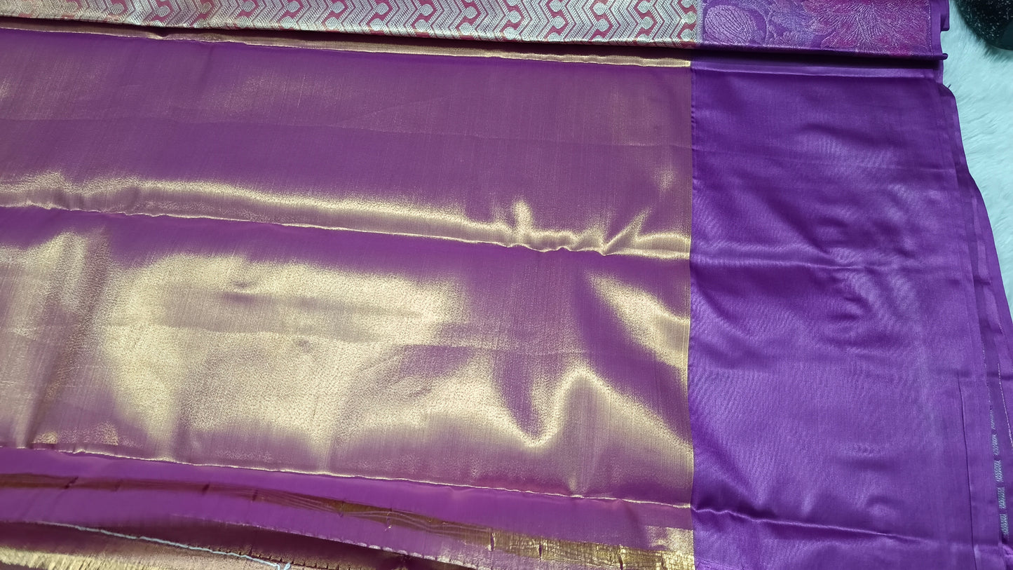 Peach with magenta neelambari bridal vegan tissue kanchi silk saree LA25941