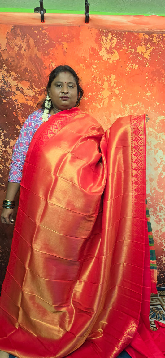 Red Zari patola Vegan Brocade soft silk saree JA25319