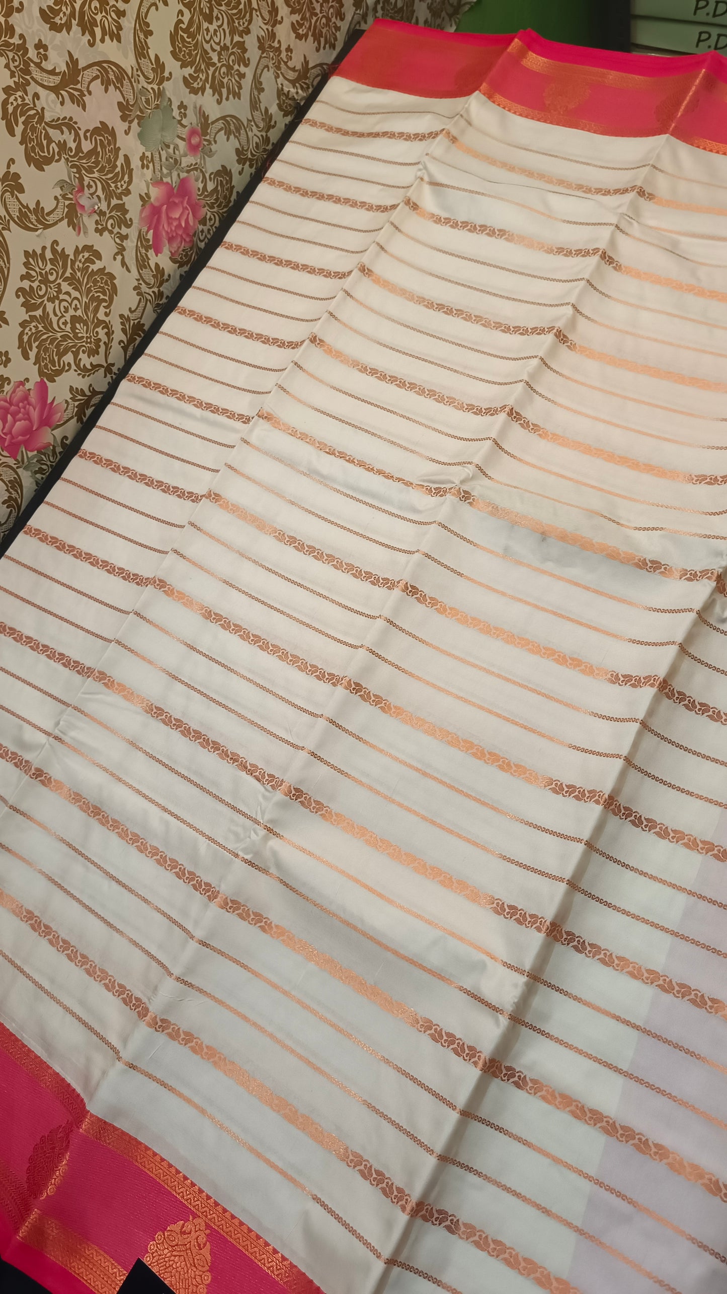 Off white Red Veldhari Vegan mysore silk saree MA25088