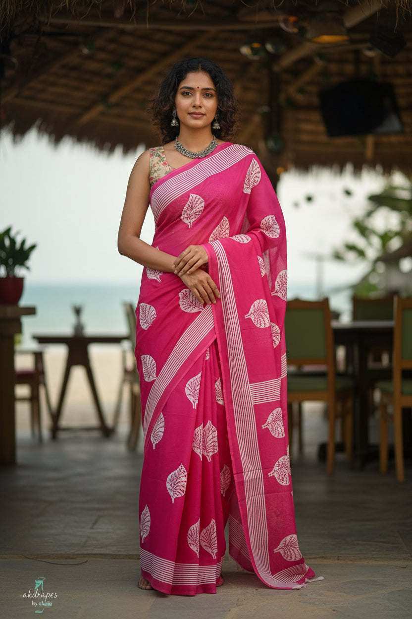 Pink Vegan floral Jaipur cotton saree SA25747