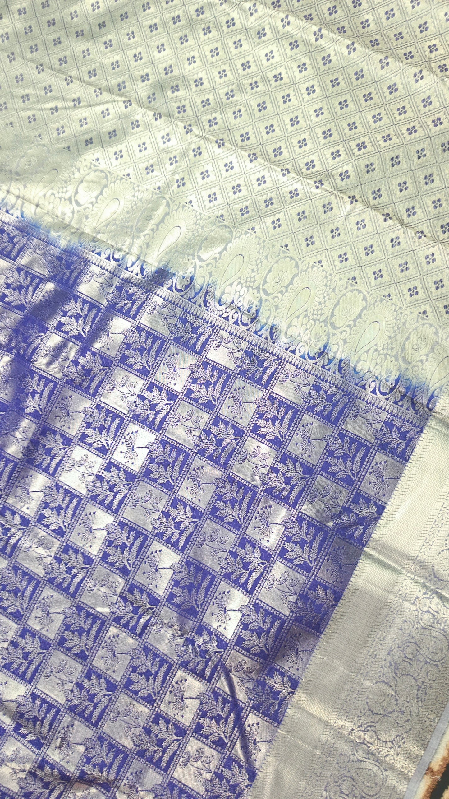 Royal blue Parijatham Vegan premium kanchi brocade silk saree LA25921