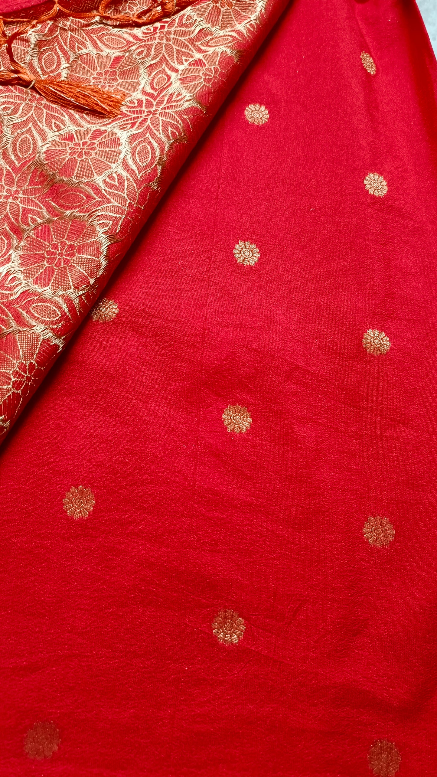 Red Sudar Chakkram vegan kaddi georgette saree MA25092