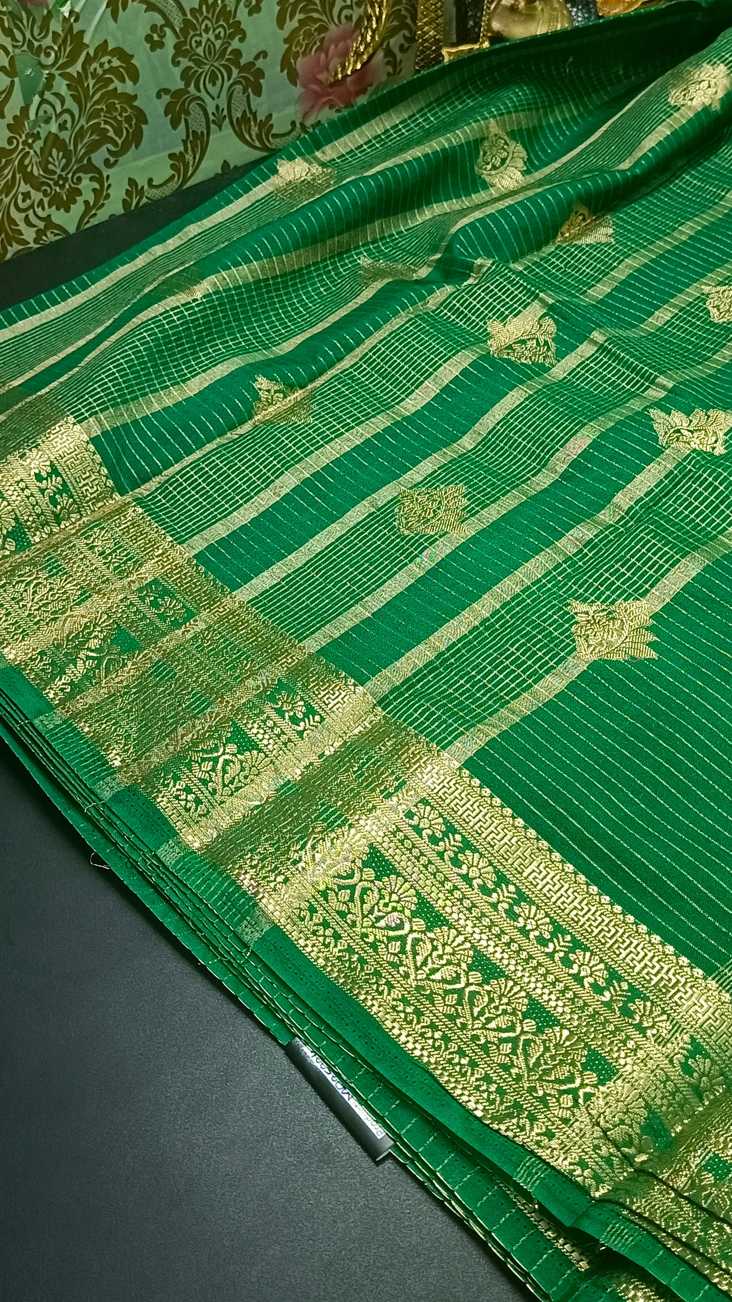 Dark Green Jaalika Vegan Viscose Georgette Saree MA25224