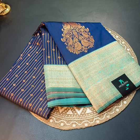 Navy blue Maragatha Muhurtham Vegan Kanchi Silk Saree MA25107