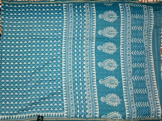 Blue Rapid discharge Vegan chanderi cotton saree HA25454