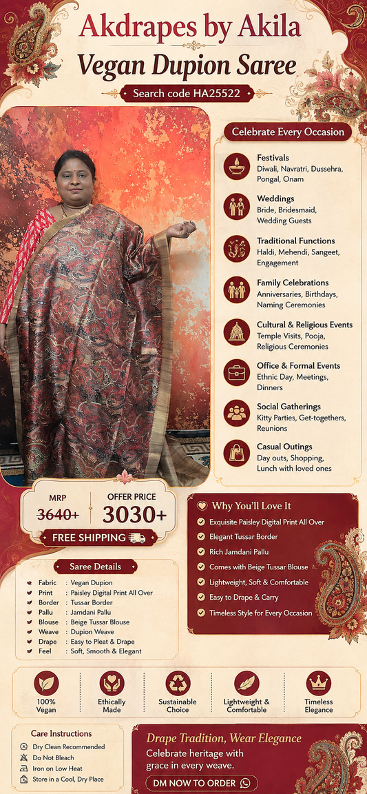 Red Paisley dreams vegan dupion silk saree HA25522
