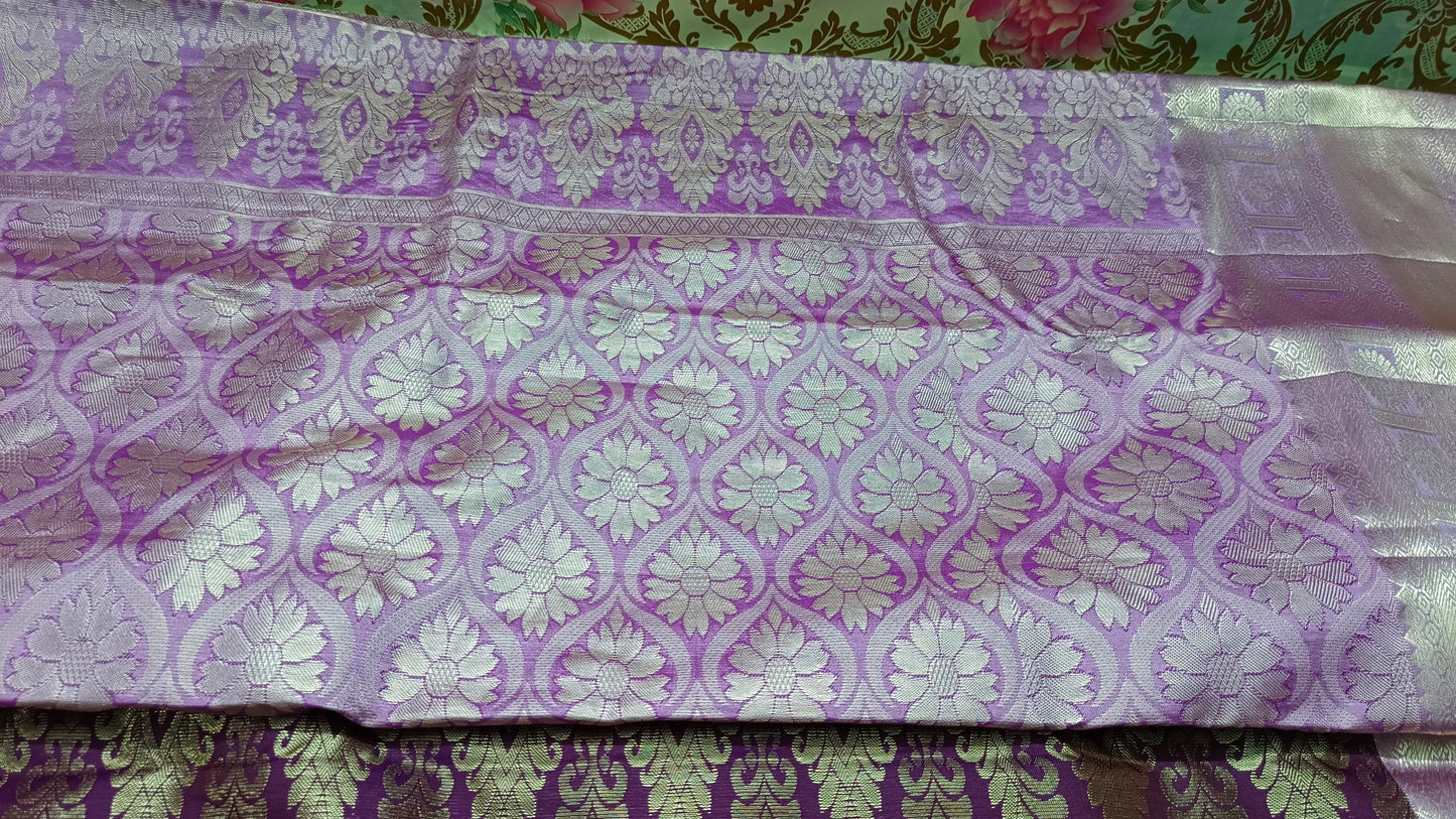 Purple with pastel Varnajalam vegan premium kanchi silk saree LA25917
