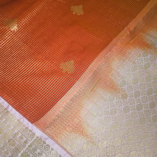 Red pastel pink Parampara vegan kanchi silk saree GA26155