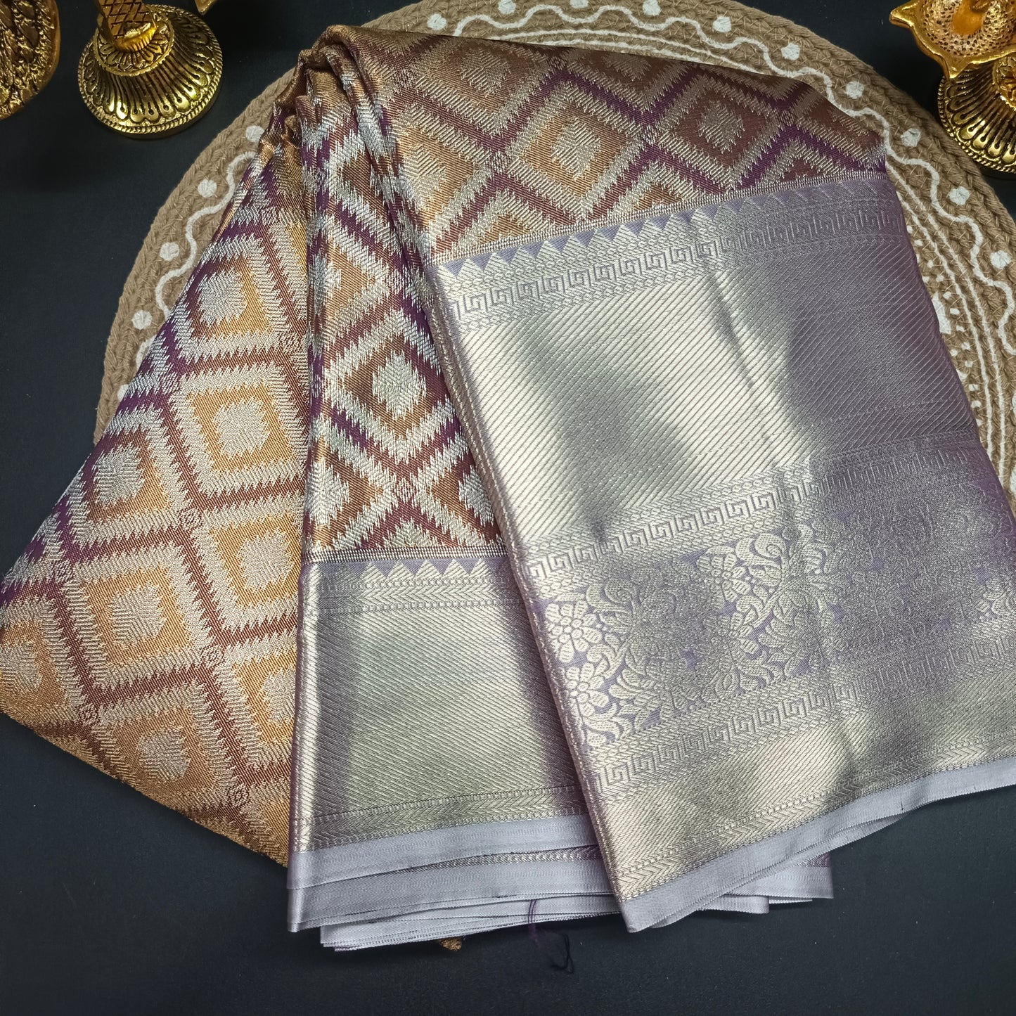 Purple with gold Radiance Heritage vegan self tissue kanchi silk saree LA25933