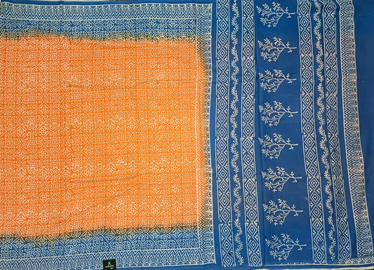 Orange Vegan floral Jaipur cotton saree SA25752