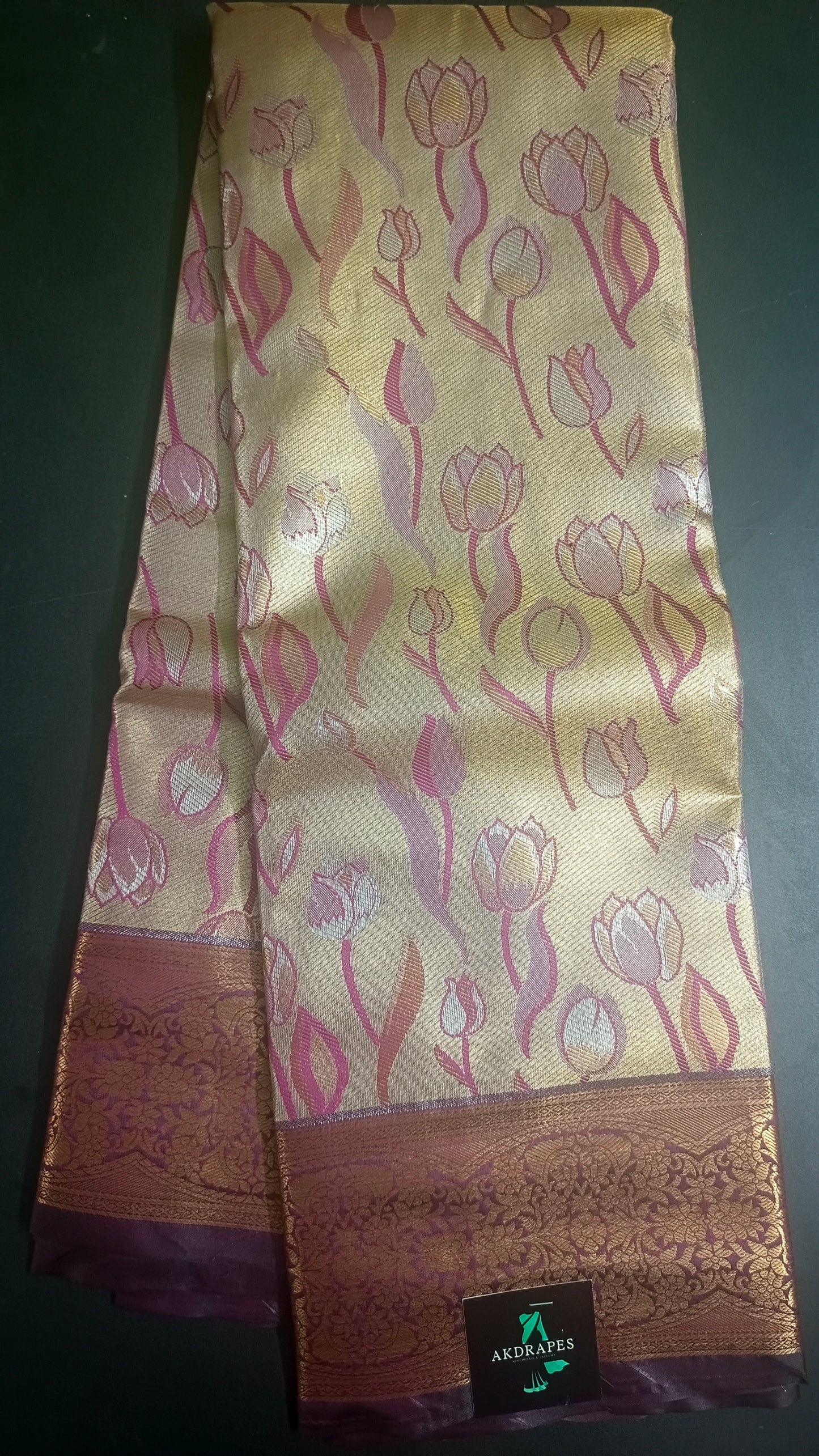 Wine Tulika golden bridal tissue Vegan kanchi saree JA25290