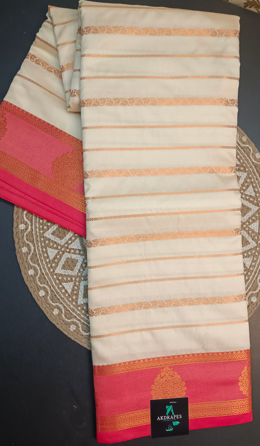 Off white Red Veldhari Vegan mysore silk saree MA25088
