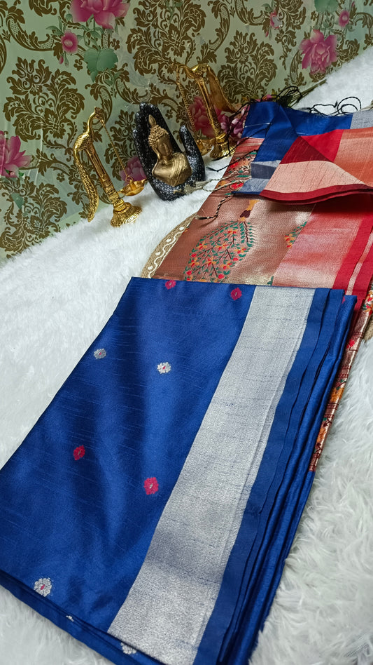 Royal Blue Pythani Vegan Raw Silk Saree HA25533