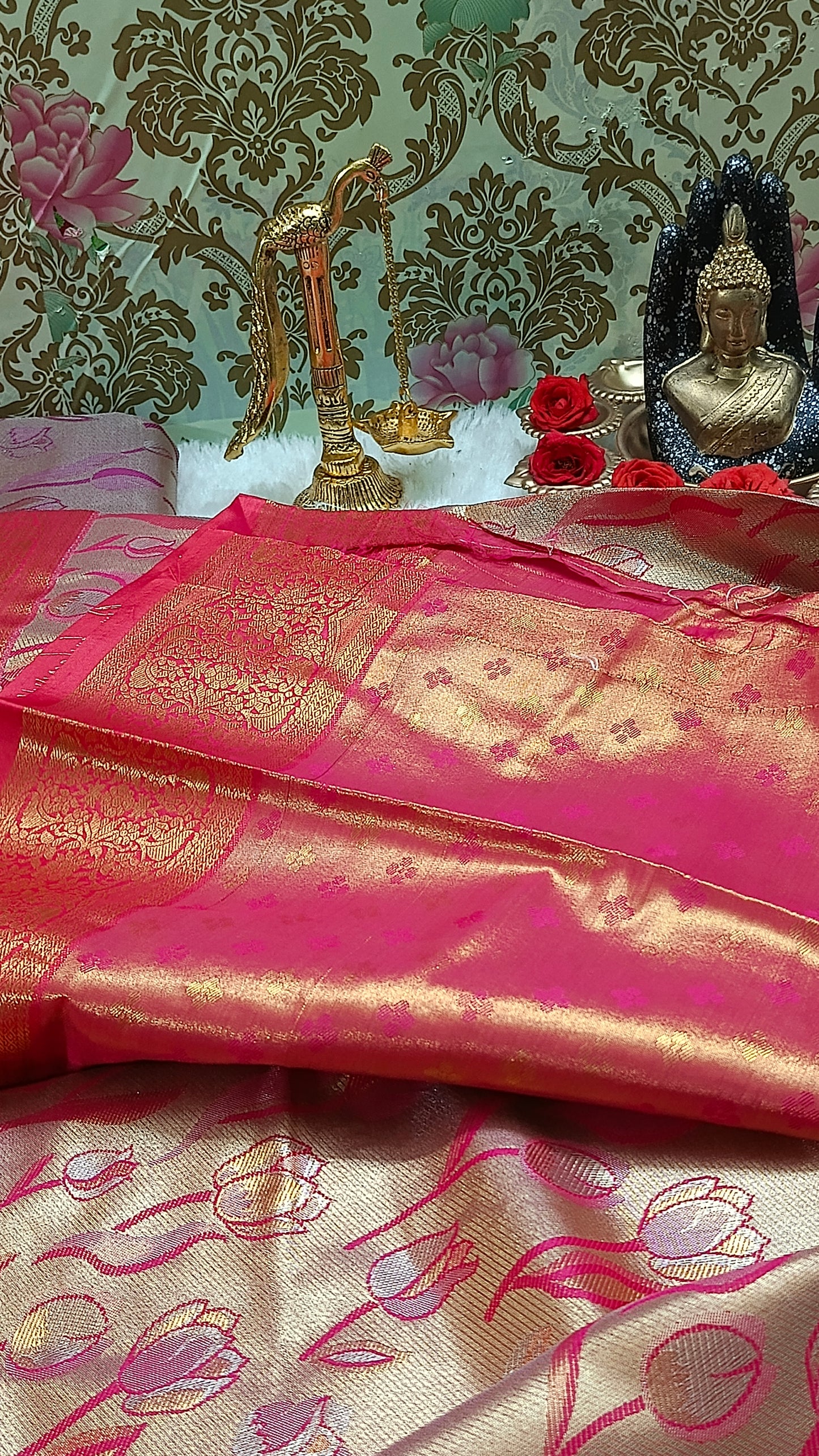 Red Tulika golden bridal tissue Vegan kanchi saree