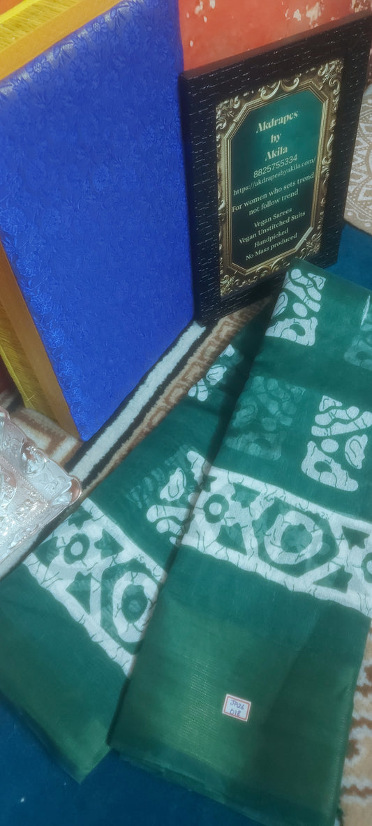 Dark green Batik lenin zari border saree JA26018