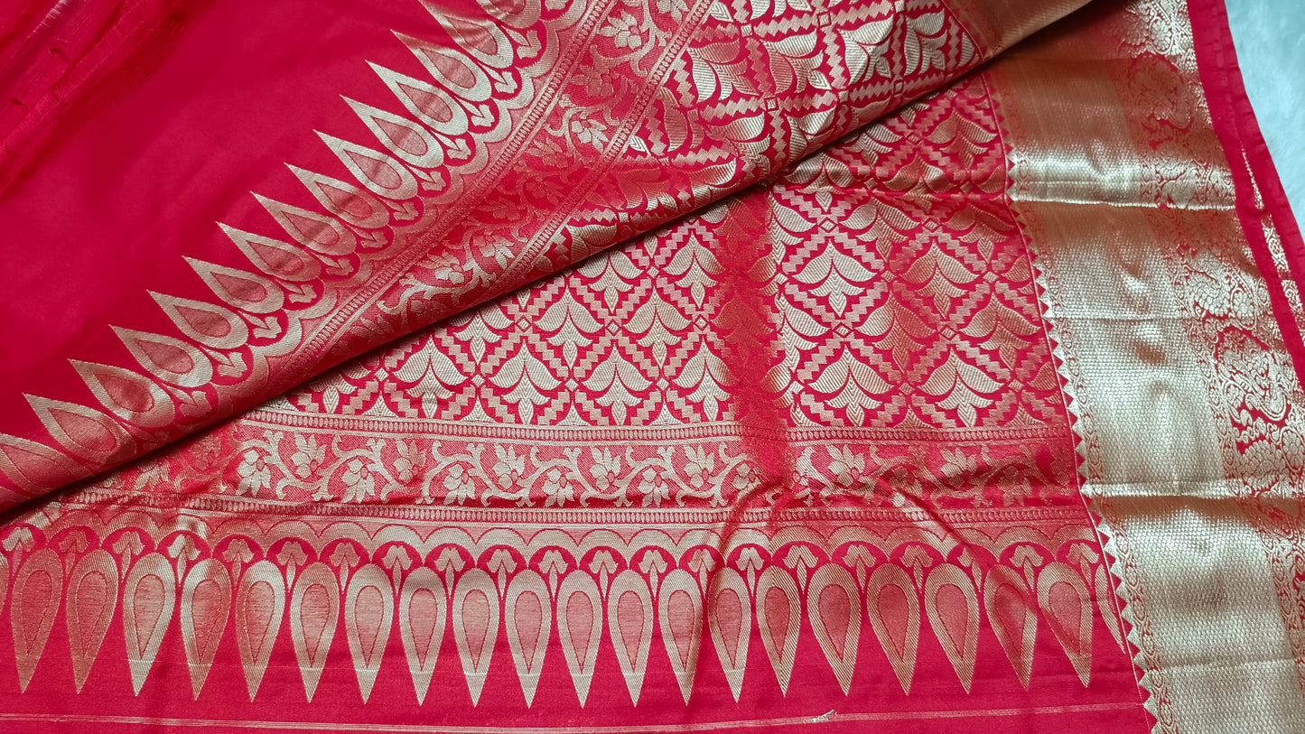 Chilli Red Ashwa gaja vegan bridal kanchi silk saree LA25952