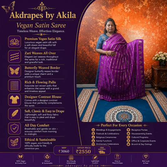 Purple butterfly vegan satin silk saree SA25763