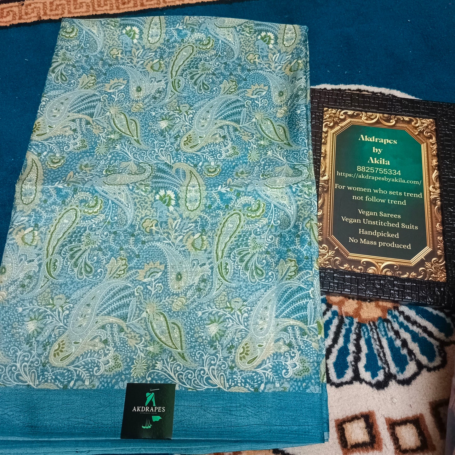 Blue Vriddhi silk vol 4 Paisley vegan tussar crepe digital saree SA25648