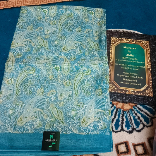 Blue Vriddhi silk vol 4 Paisley vegan tussar crepe digital saree SA25648