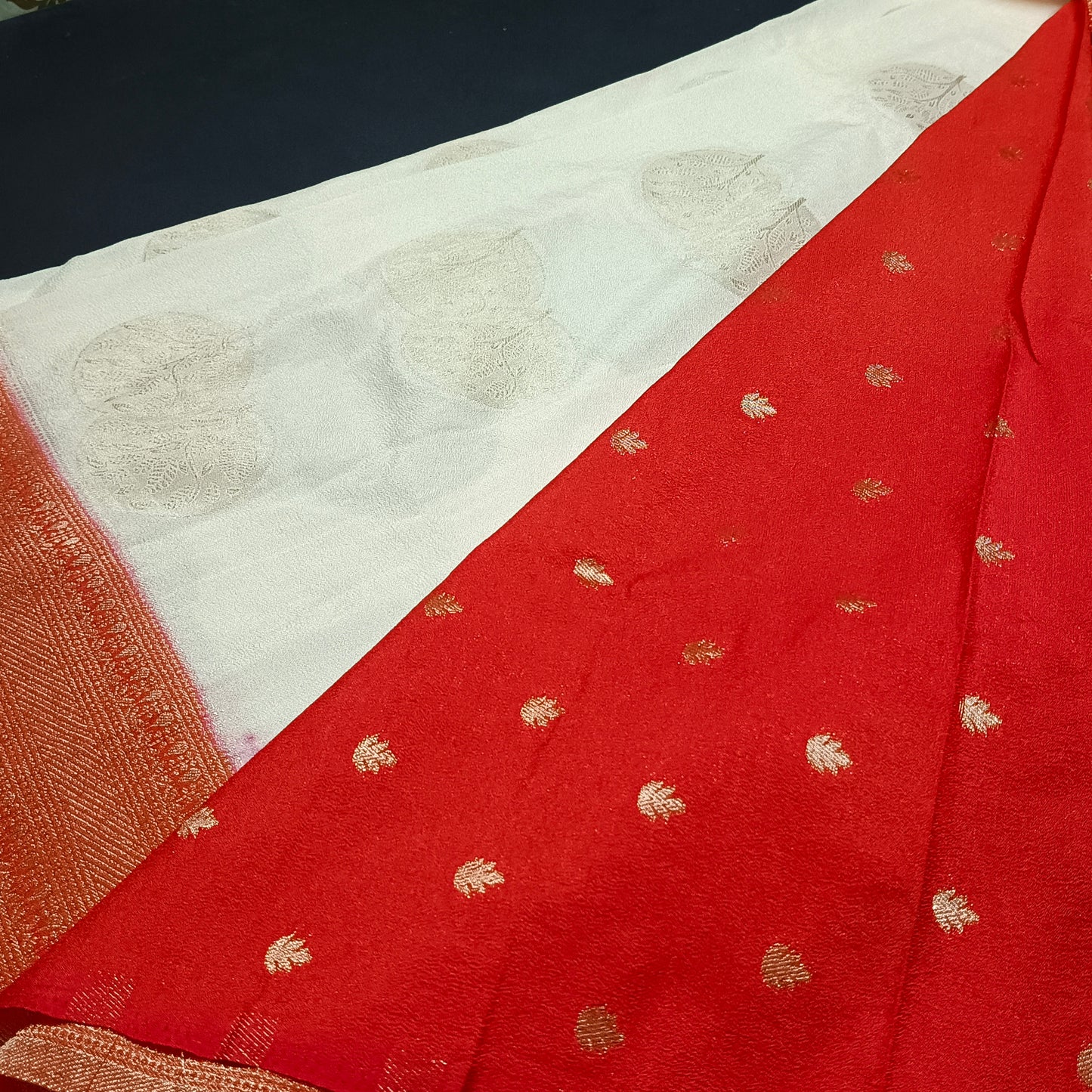 Beige banarasi vana premium vegan Kaddi georgette saree MA25209