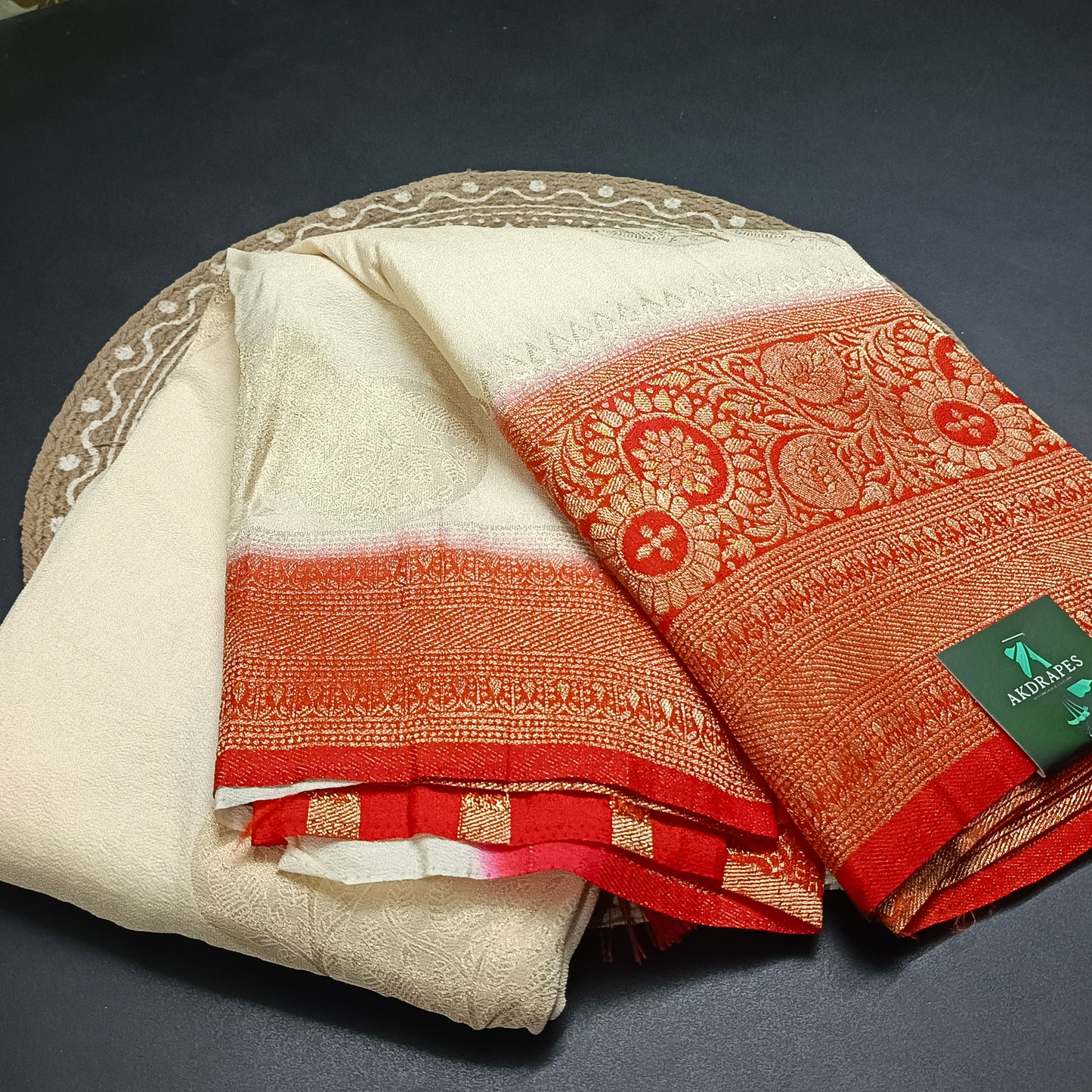 Beige banarasi vana premium vegan Kaddi georgette saree MA25209