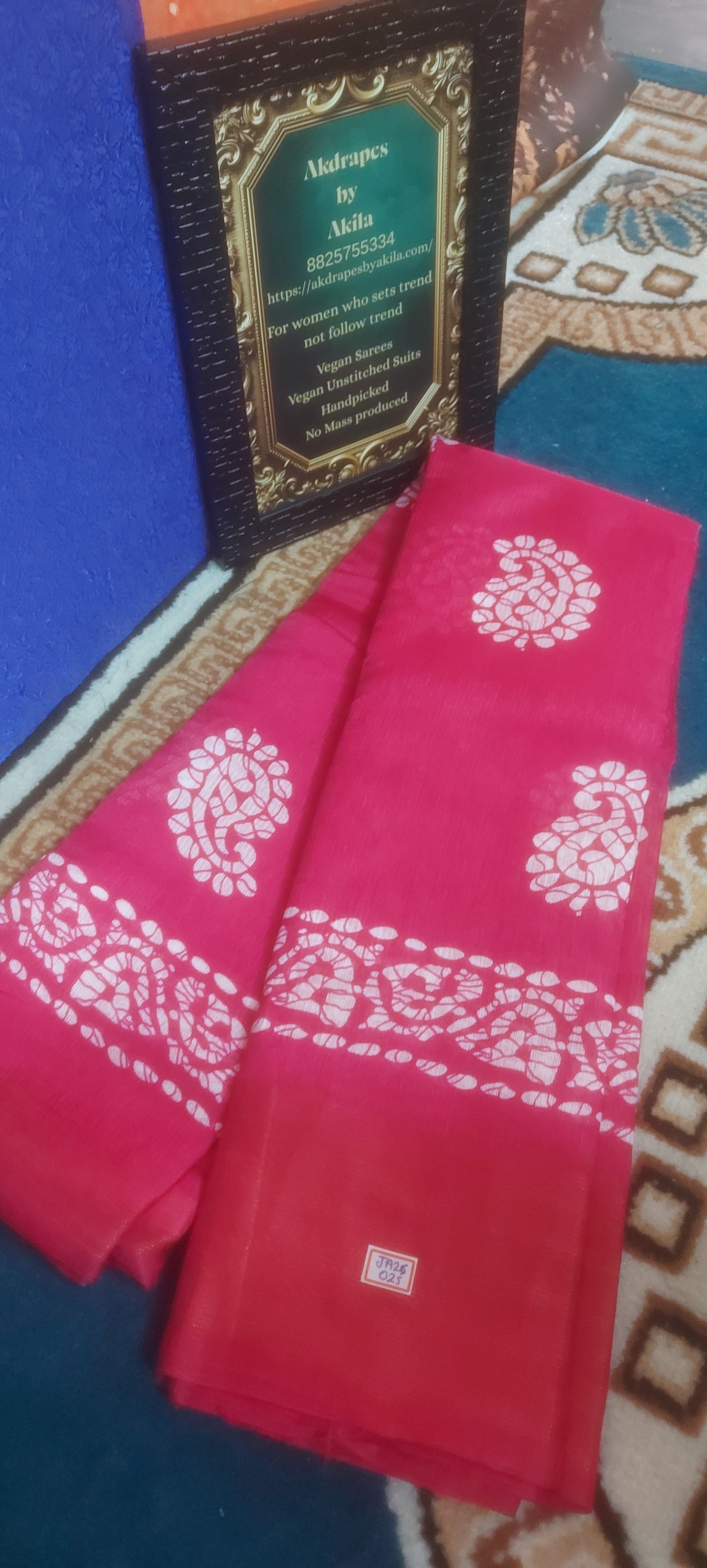 Pink Mango Batik linen zari border saree JA26025
