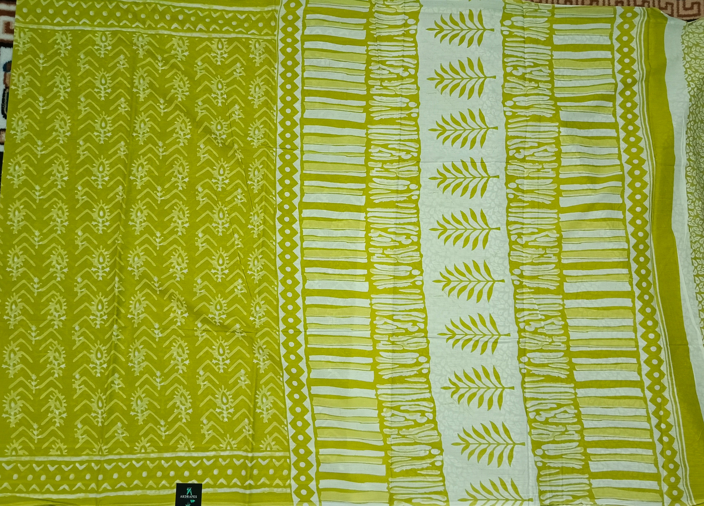 Green Vegan floral Jaipur cotton saree SA25749