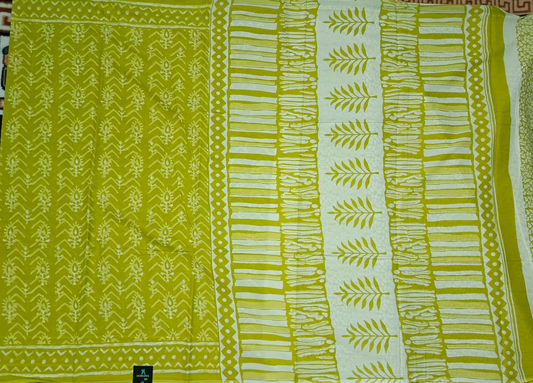 Green Vegan floral Jaipur cotton saree SA25749