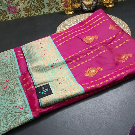 Wine Pastel blue Pavazha Pattu vegan Kanchi silk saree MA25138